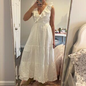 White Maxi Cotton Ruffle Dress SHEIN X